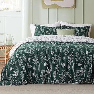 Bedsure Queen Comforter Set - Emerald Bed Set, 3 Pieces Cute Floral Bedding, 1 Soft Reversible Botanical Flowers Comforter and 2 Pillow Shams
