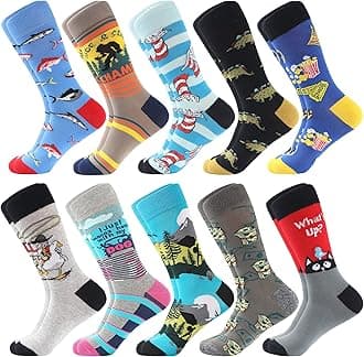 BISOUSOX Dress Socks for Men 9-12 Men’s Funny Fun Colorful Crazy Funky Crew Socks Novelty Happy Cotton