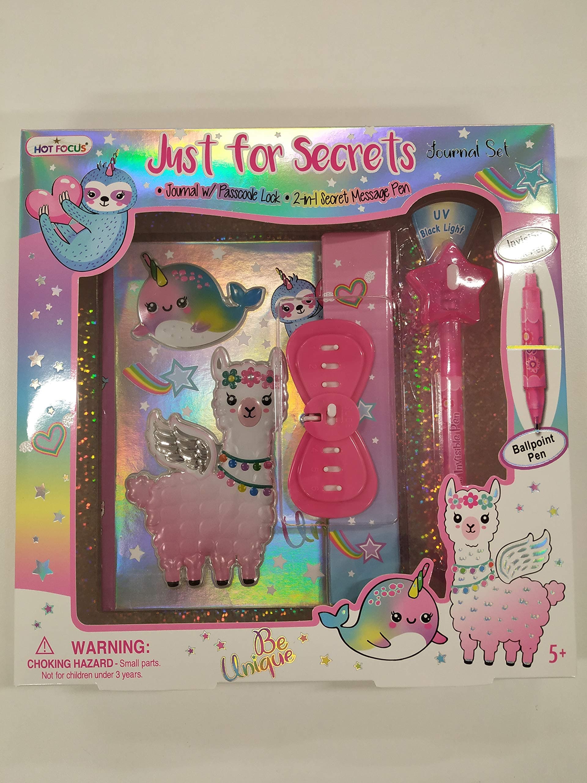 Hot Focus 3D Llama Secret Diary with Passcode Lock. 2-in-1 Invisible Ink Pen with Black Light Top. Notebook, Journal – 140 Blank, Lined Pages for Kids Girls Tween.