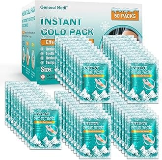 Instant Ice Cold Pack (10x14cm) – Set of 50 Disposable Cold Therapy Ice Packs for Pain Relief, Swelling, Inflammation, Sprains, Strained Muscles, Toothache – for Athletes & Outdoor Activities