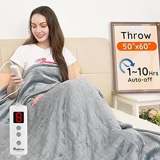 Heated Throw Blanket - 50"x60" Flannel Electric Blanket, 6 Heat Levels, 10-Hour Auto-Off, Fast Heating, Overheat Protection, Machine Washable, Soft Heated Blanket for Home and Office (Gray)