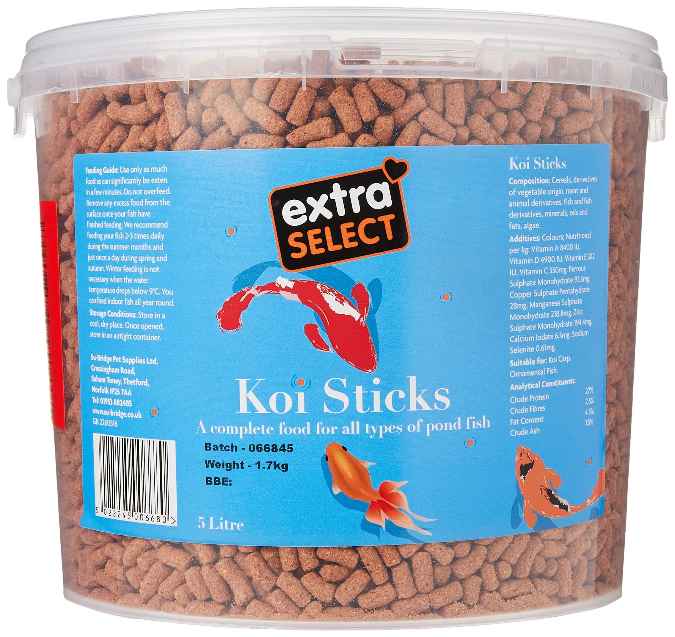 Extra Select Complete Koi Sticks Fish Food Tub, 5 Litre