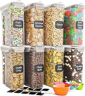 Cereal Containers Storage Set of 8 (101.4oz) - Premium Airtight Food Storage Containers for Kitchen Organization - Includes Labels, Spoon Set & Pen - Kitchen Containers best for Flour & Rice