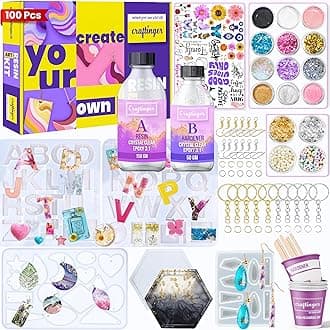 DIY 85 Pcs Pro Resin Art Kit with 200 Gm Resin and Coasters Alphabet Keychain Earring Making Kit with Pigment Glitter Mica and More, Multicolour