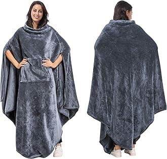 Tirrinia Fleece Wearable Blanket Poncho Plush Sleevesless Blankets for Adult Women Men Kids Capee Wrap Cover for Full Body, Indoors & Outdoors, Grey