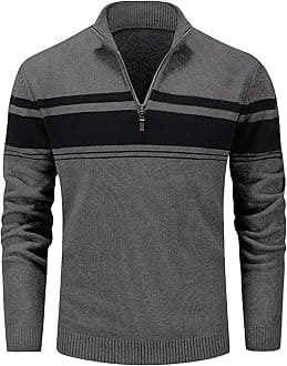 MAGCOMSEN Men's Sweaters 1/4 Zip Up Casual Striped Pullover Polo Sweaters Fall Winter Sweatshirts, Dark Grey, XXL