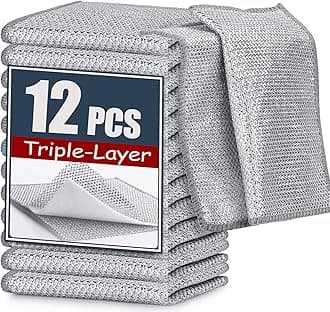 Navona New Upgraded Triple-Layer Wire Dishcloth, 12-Pack Soft Non-Scratch Wire Cleaning Cloths, Suitable for Non-Stick Cookware, Sinks, Dishes, Stove Tops, Easy Rinsing, Durable.