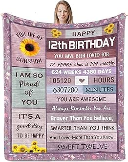 12 Year Old Girl Gifts, Gifts for 12 Year Old Girl, 12th Birthday Gift for Girls, 12th Birthday Decorations for Girls Boys, Gift Ideas for 12 Birthdays Blanket 50"x60"