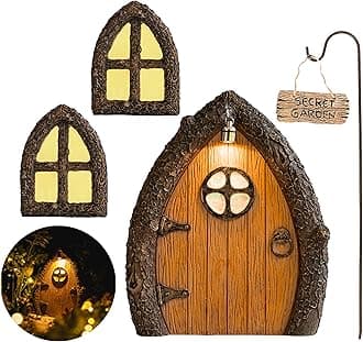 Tree Poetry Fairy Door and Windows for – Glow in The Dark Yard Art Sculpture Decoration for Kids Room, Wall and Outdoor | Miniature Fairy Garden Outdoor Decor Accessories with Secret Garden Sign