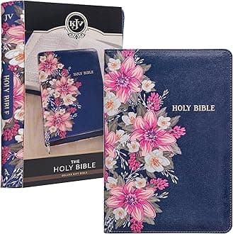 KJV Holy Bible Standard Size Faux Leather Red Letter Edition Thumb Index & Ribbon Marker, King James Version, Blue Floral, Zipper Closure
