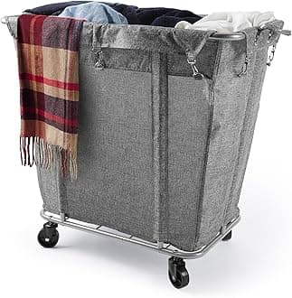 PLKOW Laundry Cart with Wheels 320L Large Rolling Laundry Cart for Commercial/Home, Rolling Laundry Basket with Steel Frame and Waterproof Lining, 9 Bushel, 32.3L x 19.7W x 30.7H Inch, Grey
