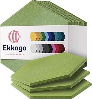 Ekkogo Acoustic Panels 12-Pack Soundproof Wall Panels 12''X10''X0.4'' Sound Panels High Density Sound Dampening Panels - [Gin Green Hexagon]