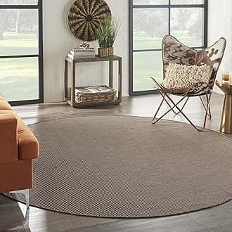 Nourison Positano Indoor/Outdoor Natural 8' x Round Area Rug, Easy Cleaning, Non Shedding, Bed Room, Living Room, Dining Room, Backyard, Deck, Patio (8 Round)