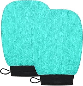 Valitic Exfoliating Glove Body Scrubber - Exfoliating Mitt Dead Skin Remover, Shower Face and Body Exfoliator - Korean Style Skin Scrubber Washcloth - Spray and Self Tan Remover, Pair Turquoise