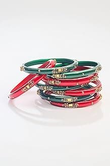 - Traditional Glass Kada Bangles Set for women & girls Glossy Bangles Gemstone stone work Red Green Yellow Pink multicolor glass Kade