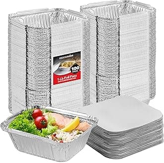 Stock Your Home 1 lb Aluminum Pans with Lids (100 Pack) – Food Containers with Cardboard Lids, Disposable & Recyclable Takeout Trays for Restaurants, Catering & Delis