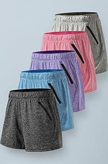 5 Pack: Womens Workout Gym Shorts Casual Lounge Set, Ladies Active Athletic Apparel with Zipper Pockets