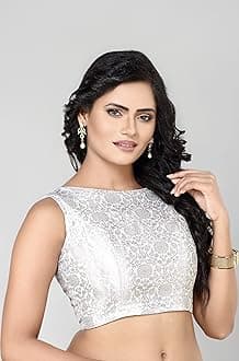 Madhu Fashion Womens Banaras Brocade Readymade Stitched Sleeveless Saree Blouse