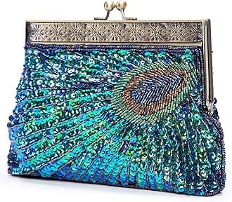 UBORSE Beaded Sequin Peacock Evening Clutch Bags Vintage Evening Bag1920s Party Wedding Purse