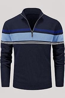 MAGCOMSEN Men's Sweaters 1/4 Zip Up Casual Striped Pullover Polo Sweaters Fall Winter Sweatshirts