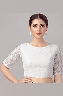 Women's Georgette Elbow Length Sleeves Chikankari Saree Blouse