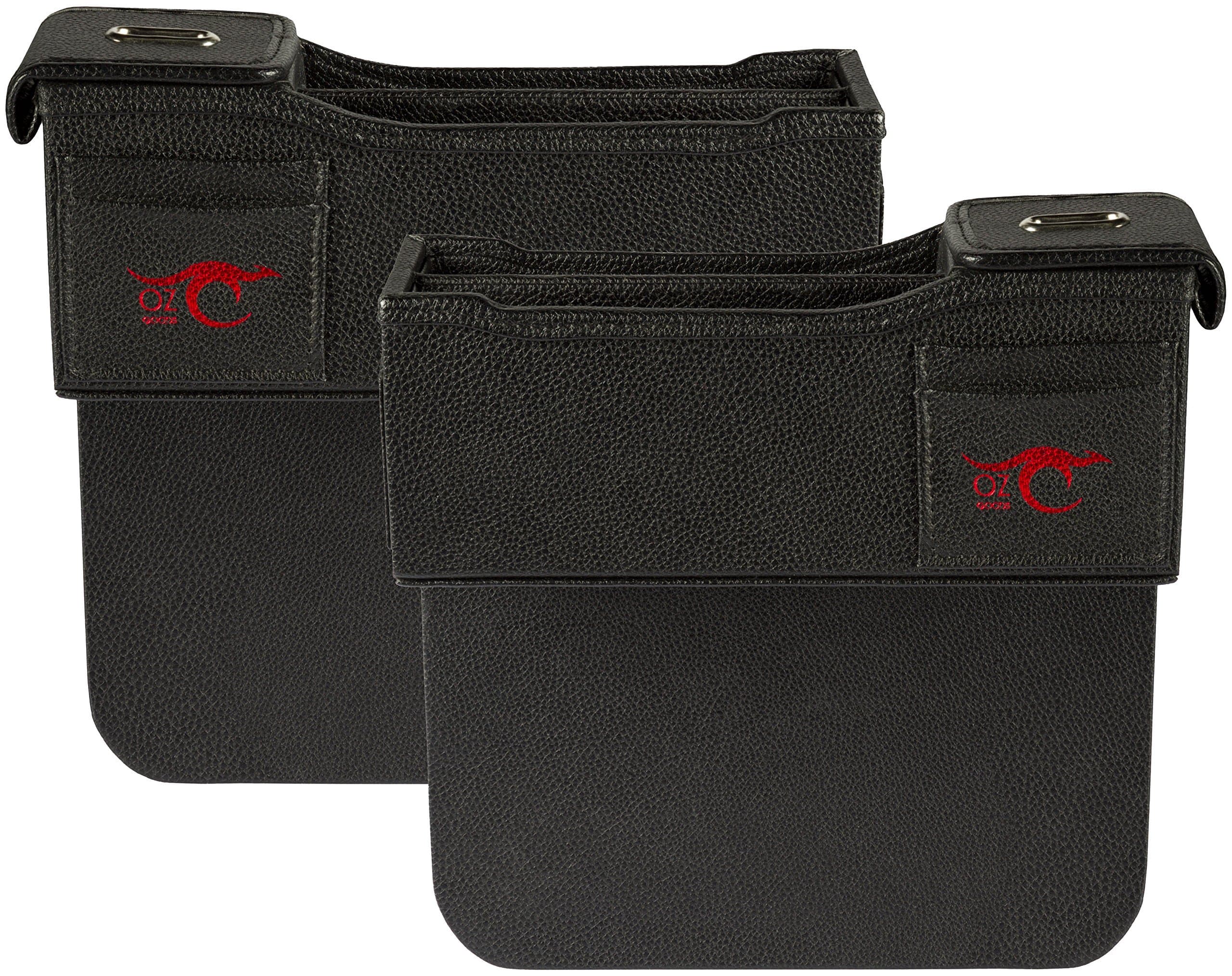 2-Pack Premium Leather Car Organizer Solid High Quality Material - Fits Firmly in Front Seat Side - Gap Filler - Holder and Coin Box with Pockets - Oz Goods