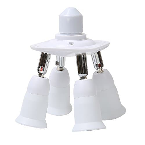 4 in 1 Socket Adapter Splitter, Geekeep AC 110V-220V E27 to E26/E27 LED Light Bulb Sockets 360 Degrees Side to Side Adjustable, 180 Degree Up and Down Bending