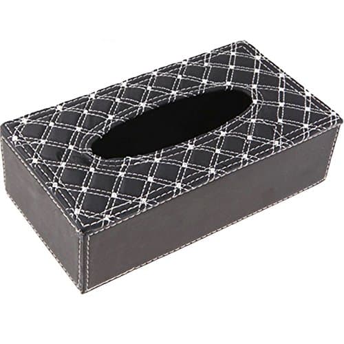 SOEKAVIA Portable Leather Rectangular Tissue Cover Box Holders Case Pumping Paper Car Hotel Home Gift (White-line)