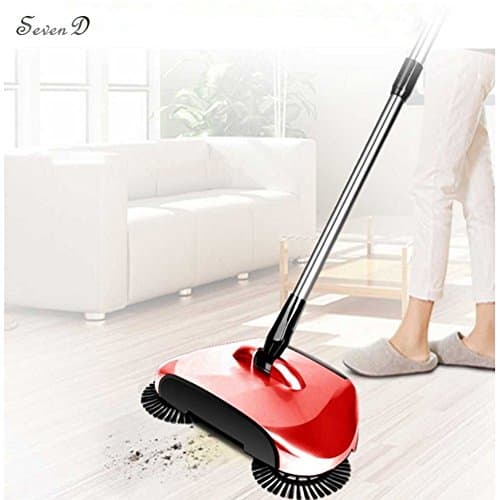 Sweeping Machine 360 Rotary without Electricity Automatic Hand Push Sweeper Broom, Family Cyclone Broom, Household Cleaning (4 colors) (Red)