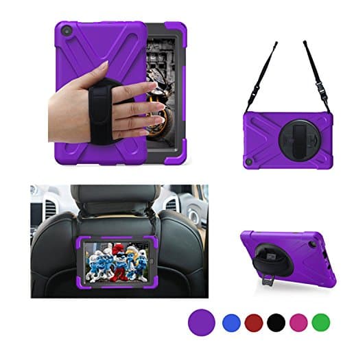 All-New Amazon Fire HD 8 Tablet Case 2017,Full Body Rugged Protective Cover,Removable Shoulder Strap, 360 Degree Rotatable Kickstand,Car Mount,Rotating Hand Holder (8" Fire HD 8 Tablet with Alexa, 7th Generation - 2017 release Only)-Purple