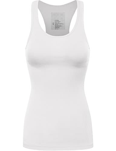 BA Women's Basic Ribbed Casual Striped Solid Racerback Tank Top WHITE L