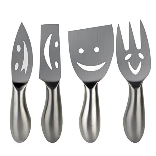 Flatware Set/Cheese Knives/Cheese Server,Yummy SamCreative Silver Stainless Steal 4-Piece Smiling Face/Dessert set/ Cheese Set/Dessert Fork Knives/ Cheese Cutters