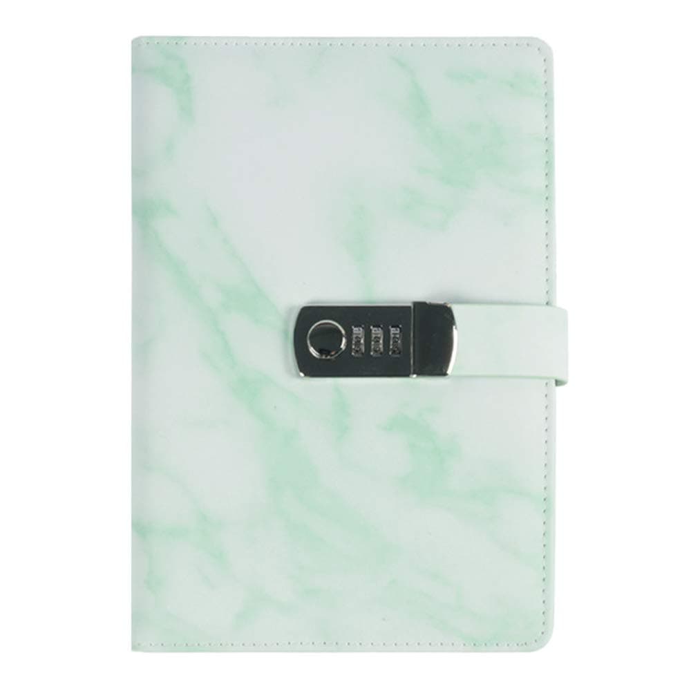 Lirener PU Leather Password Notebook(Marble pattern), A5 Size Wire Binding Fashion Daily Notebook Password Diary Sketchbook Planner Organizer with Combination Lock Pen Holder, 150x218mm