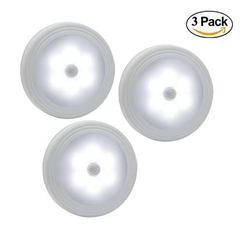 Motion Sensor Light, DBF Motion-Sensing Battery-Powered LED Night Light/Wall Light with Free 3M Adhesive Pads for Hallway,Basement,Garage,Bathroom (Pack of 3)
