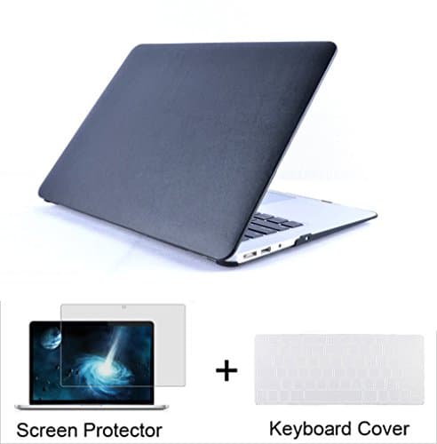 Neway 3 in 1 bundle Leatherette top Surface Hard Shell Case cover protector for Apple Macbook Air 11" (A1370 and A1465)& Keyboard Cover & LCD HD Screen protector,11.6" Air,Leatherette-Black(bundle)
