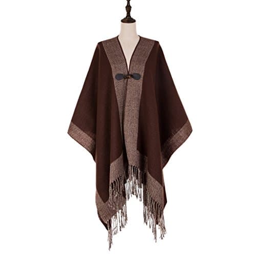 eUty Large Blanket Tassel Winter Warm Geometry Pattern Wrap Shawl Brown & Beige