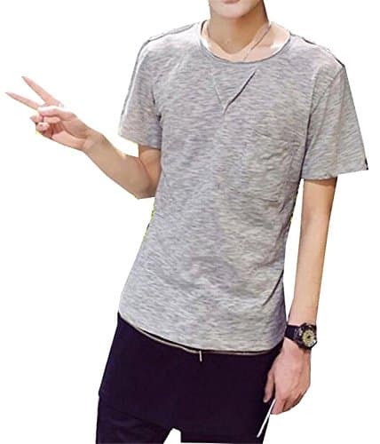 Eault Slim Men's Causal Solid Crew-Neck Preppy Chic T-Men fashion Top Tees GrayChina M/US XS Comfortable