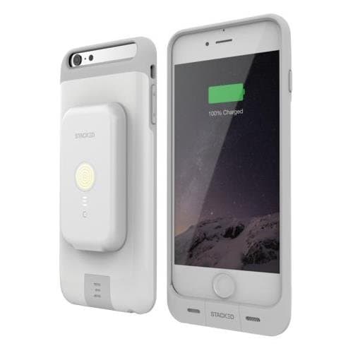 iPhone 6/6S Plus Stack Pack (White) - Magnetic Wireless Charging Receiver Case, Removeable Battery Pack, Wall Charger
