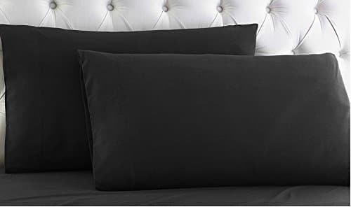 Shine Bedding Pillowcase Pair Maximum Softness - Elegant Double-Stitched Tailoring Standard 1800 Series 100% Egyptian Quality Brushed Microfiber Black Solid