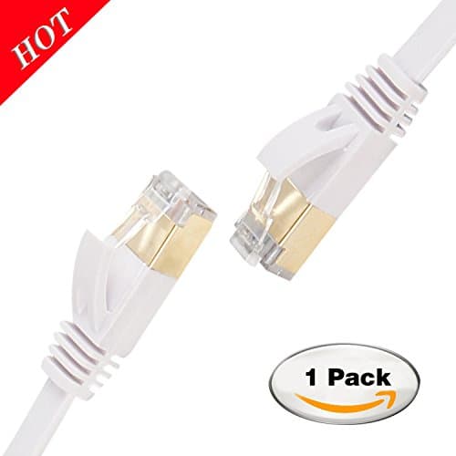 Cat 7 Shielded Ethernet Cable 25 ft 1 Pack ( Highest Speed Cable ) Cat7 Flat Ethernet Patch Cables - Internet Cable for Modem, Router, LAN, Computer - Compatible with Cat 5e,Cat 6 -White