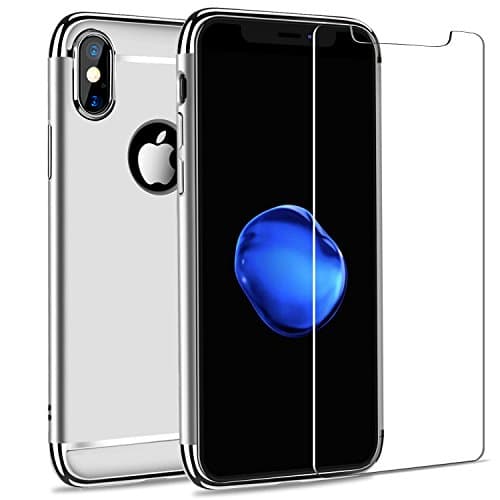 iPhone X Case with FREE Screen Protector, iPhone 10 case with Electroplate Frame,Stylish Thin Slim Hard Case Matte Surface for Apple iPhone X (Silver)