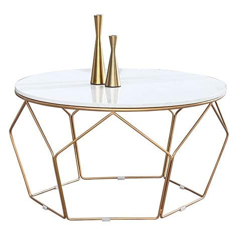 Folding desk Round Coffee Table Iron Multifunction Bedside Table Marble Top (3 Colors /2 Sizes) (Color : A, Size : 4555CM)
