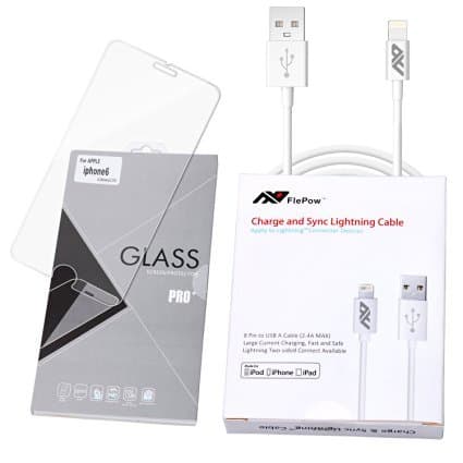Paratron iPhone 6 Screen Protector + Lightning Cable 2in1 iPhone 6 Durable Tempered Glass Screen Protector and 3ft Apple MFI Certified 8 Pin USB Data Charging Sync Cable, White