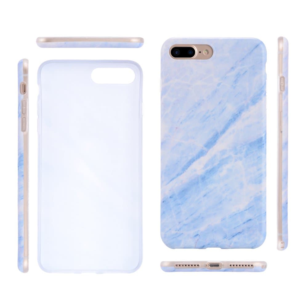 vastland Compatible iPhone 7 Plus Case Marble, Compatible iPhone 8 Plus Case Marble 2018 Marble Pattern Glossy IMD Flexible TPU Slim Protective Cover Case (Light Blue)