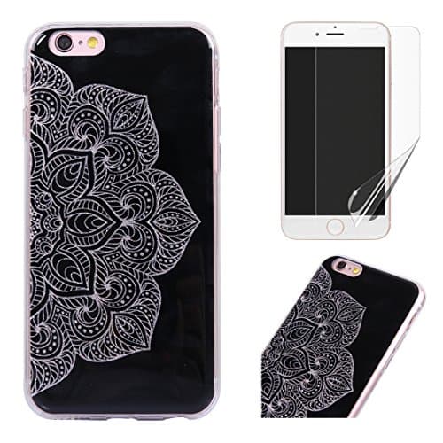 For iphone 7 Plus/iphone 8 Plus Case with Screen Protector,OYIME Glitter Slim Fit Clear Silicone Soft TPU Anti-Scratch Drop Proof Resistant Rubber Protective Back Cover (Lotus)