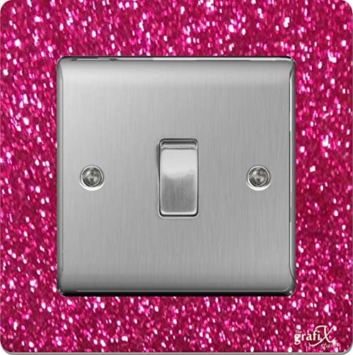 the sticker studio ltd Single Light Switch/Socket Surround Acrylic Finger Plate Pink Sequin