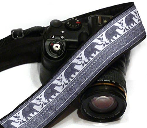 Lucky Elephants Camera Strap. Gray Camera Strap. DSLR Camera Strap. Canon, Nikon Camera Strap. Women Accessories; 189