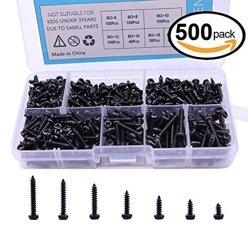 GORCHEN M3 Phillips Pan Head Screws Self Tapping Drilling Screws Assortment Kit with Storage Case Box Carbon Steel 500pcs