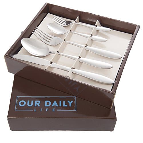 Flatware Service for 4 - 20 Pcs Silverware Set Made of Durable 18/10 Stainless Steel Polished Table Spoon, Fork, Knife, Dessert-Fork & Teaspoon - Dishwasher Safe Cutlery Kitchen Utensils -Bonus E-book
