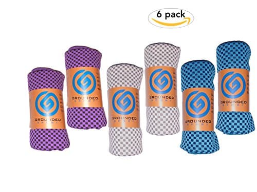 6-pc VALUE Pack Cooling Towel Set (packaged as shown) by Grounded Sport | Bamboo Microfiber Sport Cooling Towel for Gym, Outdoors or Travel | Ultra Lite 12”x39” in two-tone Blue-Grey-Purple (2 ea)